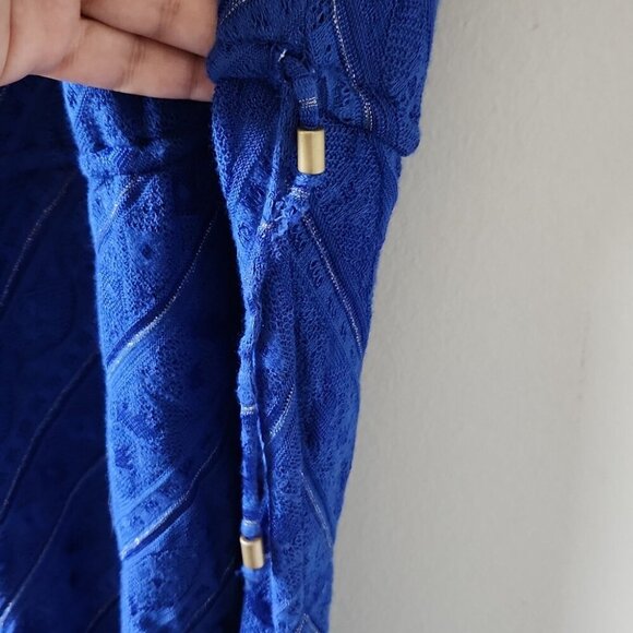 VITAMIN A | Summer Dress Beach Tunic V-neck Blue Gold Sz LARGE - Picture 5 of 5